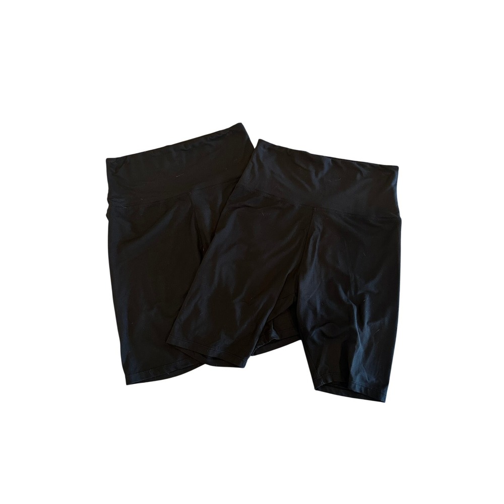 (2) Womens Black‎ High Waisted Biker Shorts Athletic Yoga Spandex Size Small/Med